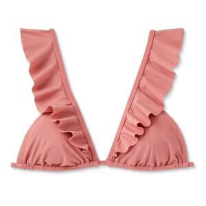 NEW TARGET XHILERATION Blush Pink Plunge Triangle Ruffle Tie Bikini Swim Top XL